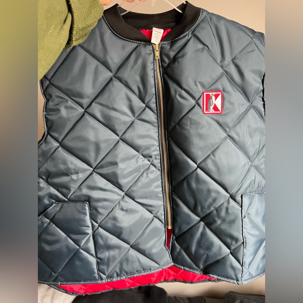 Vintage Navy Quilted Vest with Red Lining